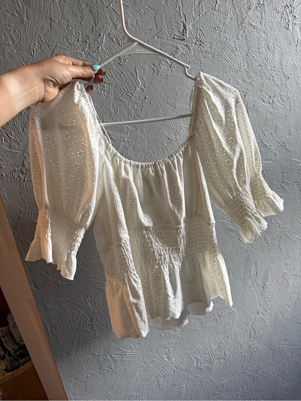 Women’s White Eyelet Puff Sleeve Top - Classic Peasant Style